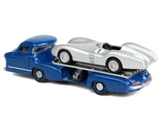 Mercedes-Benz Renntransporter Flatbed Truck Blue and 1954 Mercedes-Benz W196 #1 Silver Metallic 1/64 Diecast Model Car by Norev image 3