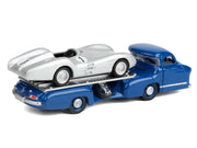 Mercedes-Benz Renntransporter Flatbed Truck Blue and 1954 Mercedes-Benz W196 #1 Silver Metallic 1/64 Diecast Model Car by Norev image 4