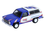 1986 Chevrolet K5 Blazer Blue and White and 1969 Chevrolet Camaro #5 Blue and White "Kyle Larson - Hendrick Motorsports" with Tandem Car Trailer "Racing Hitch & Tow" Series 6 1/64 Diecast Model Cars by Greenlight image 5
