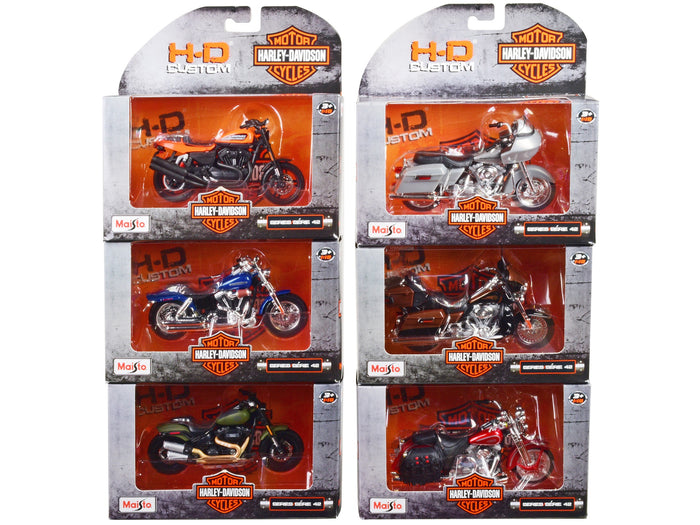 Maisto 1:18 Harley-Davidson Series 42 set of six motorcycle models.