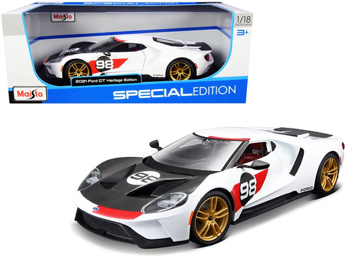 Maisto 1:18 2021 Ford GT #98 Heritage Edition in white.