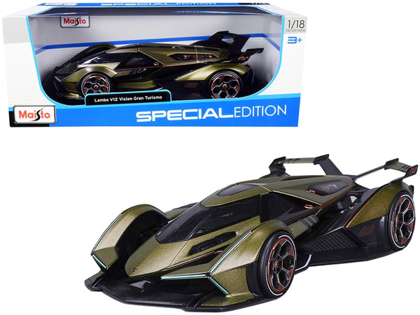 Maisto 1:18 Lamborghini V12 Vision Gran Turismo in matte green metallic.