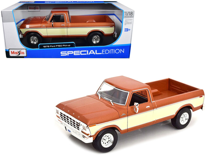 1979 Ford F-150 Ranger Pickup Truck Brown Metallic and Cream "Special Edition" 1/18 Diecast Model Car by Maisto image 2