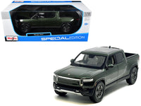 Maisto 1:18 Rivian R1T pickup in dark green metallic with sunroof.