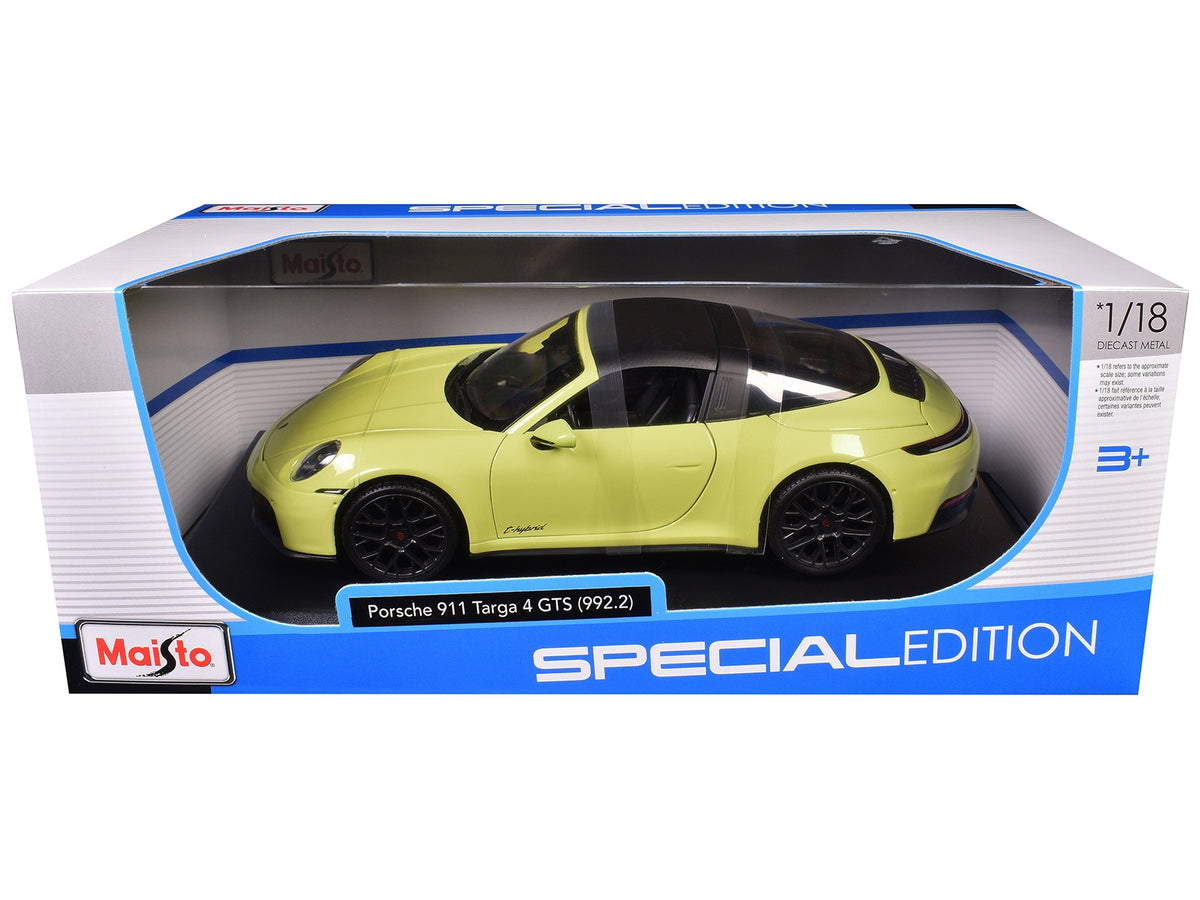 Porsche 911 Targa 4 GTS (992.2) Yellow with Black Top — Maisto 1:18