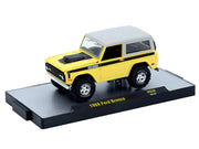 1969 Ford Bronco Yellow with Black Stripes and Gray Top Limited Edition to 6380 pieces Worldwide 1/64 Diecast Model Car by M2 Machines image 2