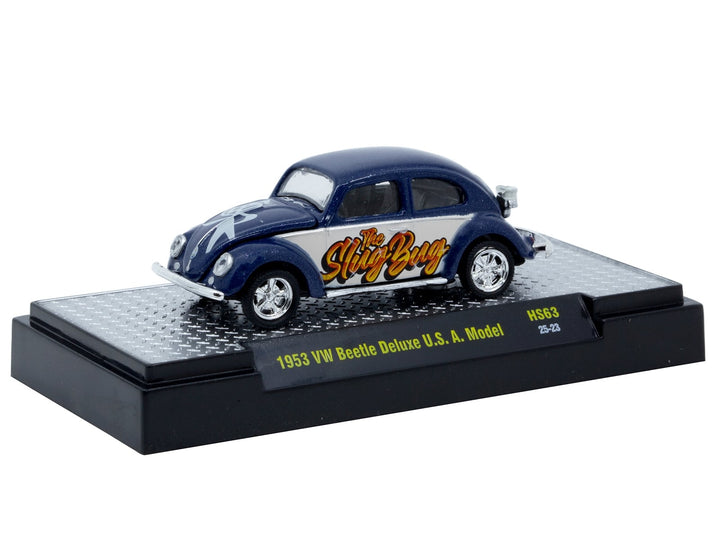 1953 Volkswagen Beetle Deluxe USA Model "The Slug Bug" Blue Metallic with White Sides Limited Edition to 5566 pieces Worldwide 1/64 Diecast Model Car by M2 Machines image 2