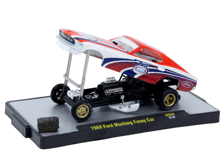 1969 Ford Mustang Funny Car "NHRA 75 Years" Red and White with Graphics Limited Edition to 3740 pieces Worldwide 1/64 Diecast Model Car by M2 Machines image 2