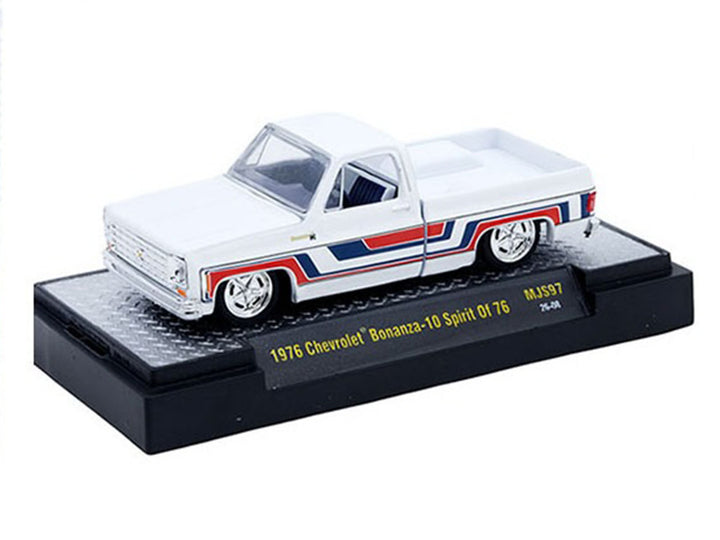 1976 Chevrolet Silverado Bonanza-10 Pickup Truck "Spirit of '76" White with Blue and Red Graphics Limited Edition to 12100 pieces Worldwide 1/64 Diecast Model Car by M2 Machines image 2