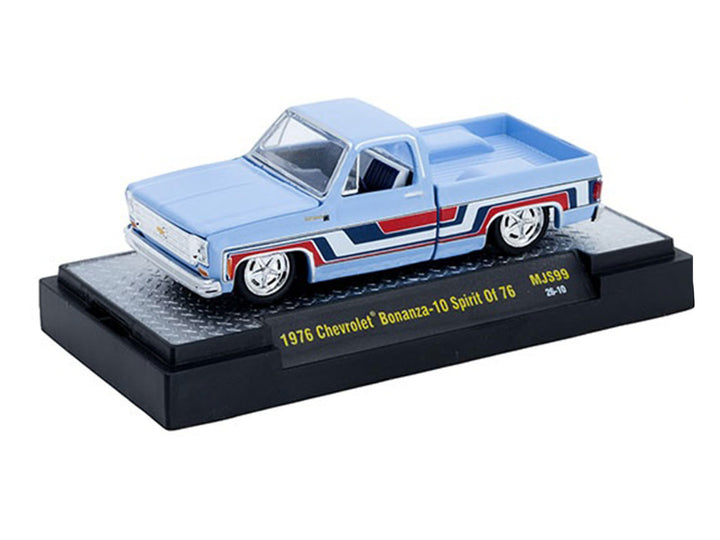 1976 Chevrolet Silverado Bonanza-10 Pickup Truck "Spirit of '76" Light Blue with Red White and Blue Graphics Limited Edition to 11770 pieces Worldwide 1/64 Diecast Model Car by M2 Machines image 2
