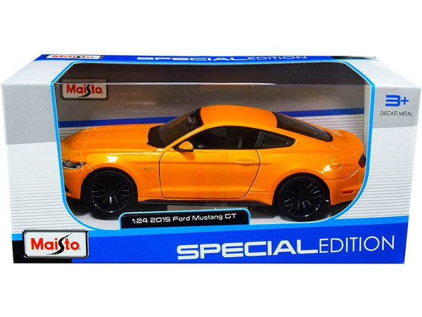 Orange metallic 2015 Ford Mustang GT 5.0 in its Maisto Special Edition box, 1:24 scale.