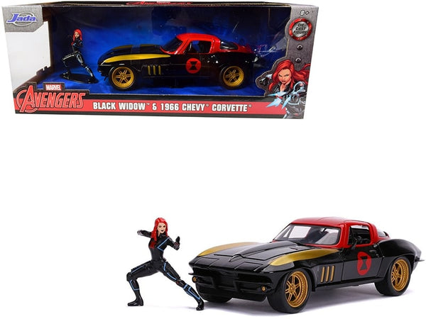 1966 Chevrolet Corvette with included Black Widow figure and Marvel box, Jada 31749, 1:24