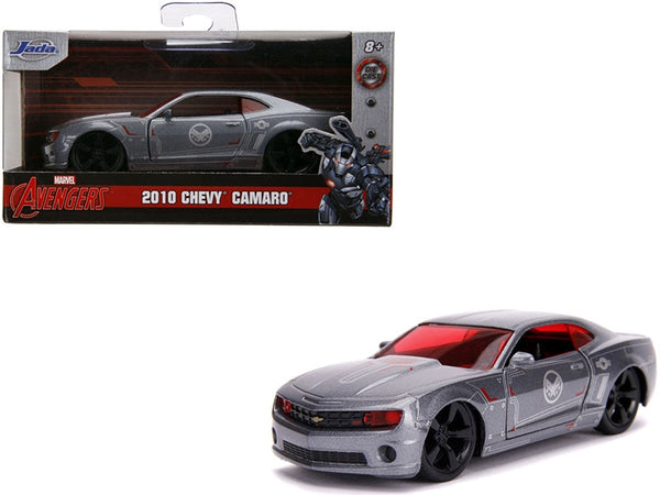 Jada 31844 silver 2010 Chevrolet Camaro with Marvel War Machine theme, 1:32 diecast model