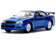 Brian's Nissan Skyline GT-R (BNR34) Silver with Blue Stripes and Nissan GT-R (BNR34) Blue Metallic Set of 2 pieces "25 Years of Fast & Furious" Series 1/32 Diecast Model Cars by Jada image 4