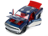 2015 Dodge Challenger SRT Hellcat Dark Blue with Graphics and Red Interior and Thor Diecast Figure "The Mighty Thor" "Marvel" Series 1/24 Diecast Model Car by Jada image 5