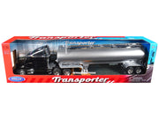Kenworth T2000 Truck Black with Silver Tanker Trailer "Transporter" Series 1/32 Diecast Model by Welly image 3