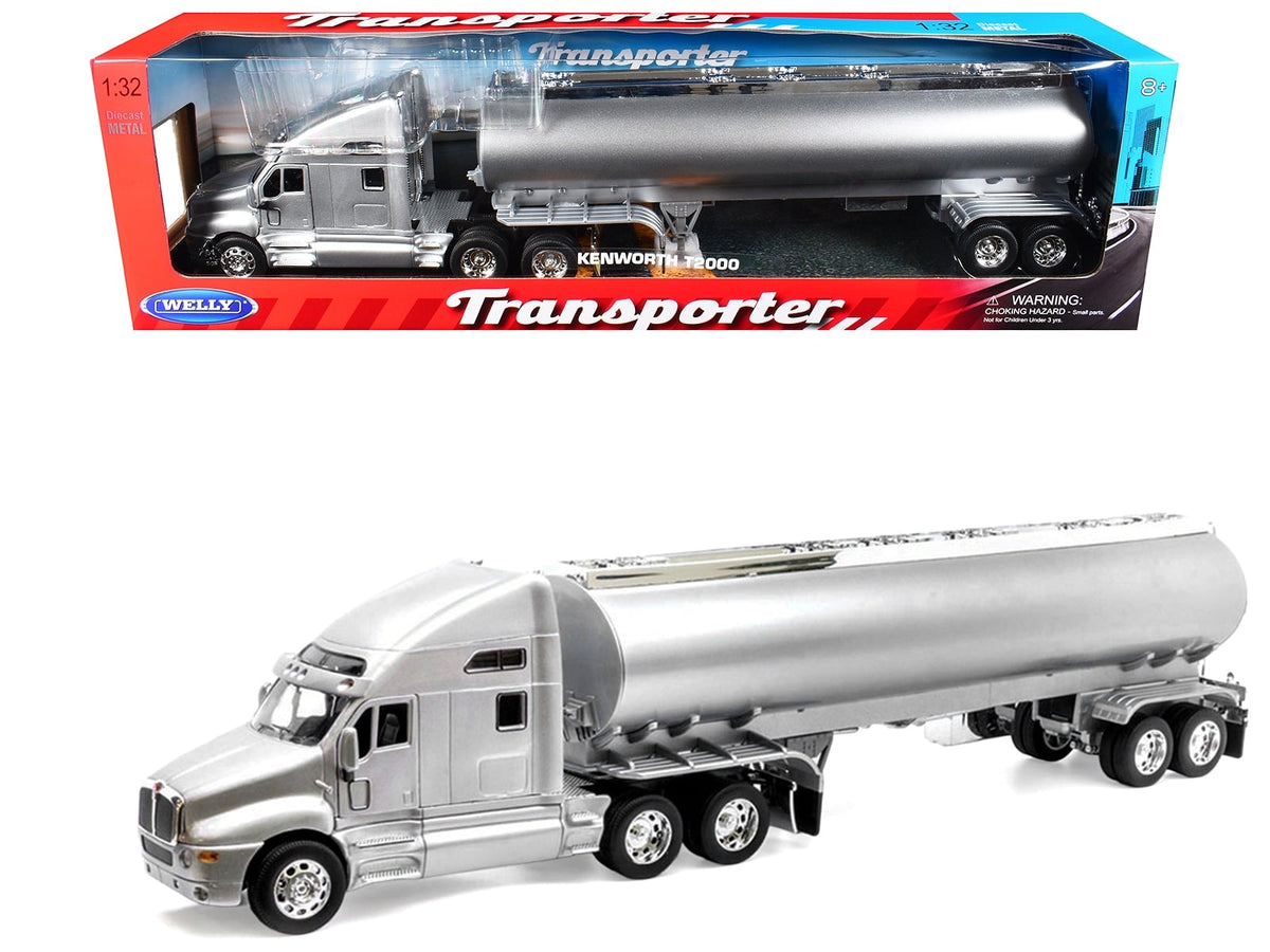 Kenworth T2000 Truck Silver Metallic with Silver Tanker Trailer "Transporter" Series 1/32 Diecast Model by Welly