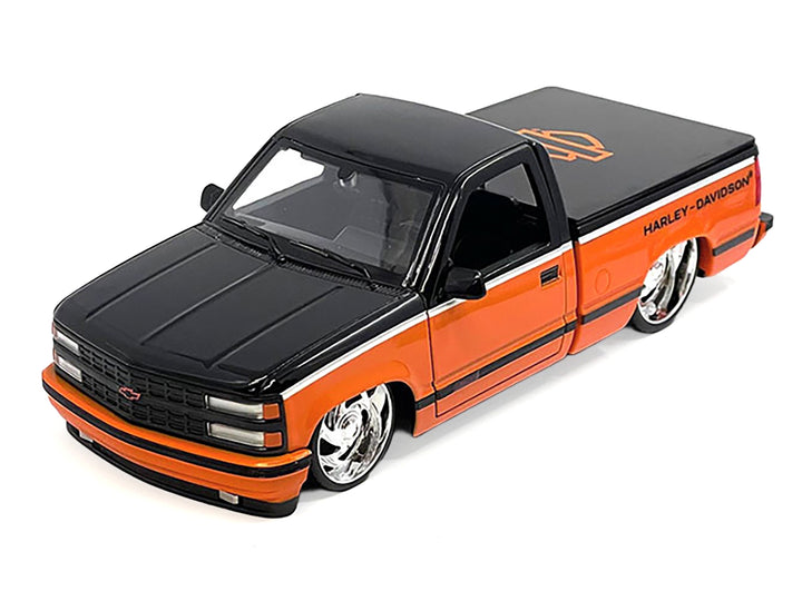 1993 Chevrolet 454 SS Pickup Truck "Harley Davidson" Black and Orange "H-D Custom" Series 1/24 Diecast Model Car by Maisto image 2
