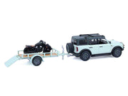 2021 Ford Bronco 4-Door Badlands Cactus Gray with Black Top and Motorcycle with Utility Trailer "Hitch & Tow" Series 33 1/64 Diecast Model Cars by Greenlight image 3