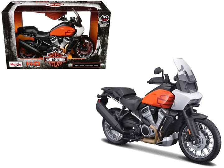 2021 Harley Davidson Pan America 1250 Motorcycle Orange and Black "H-D Custom" 1/12 Diecast Model by Maisto image 2