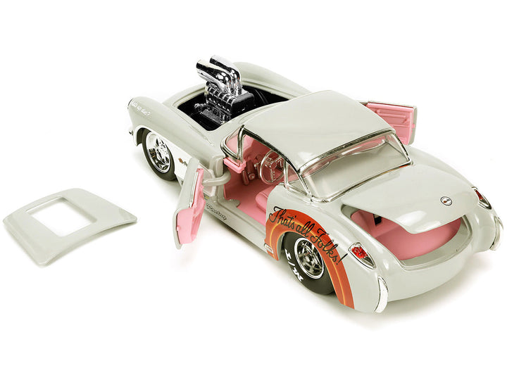 1957 Chevrolet Corvette Beige with Pink Interior with Bugs Bunny Figure "Looney Tunes" "Hollywood Rides" Series 1/24 Diecast Model Car by Jada image 2