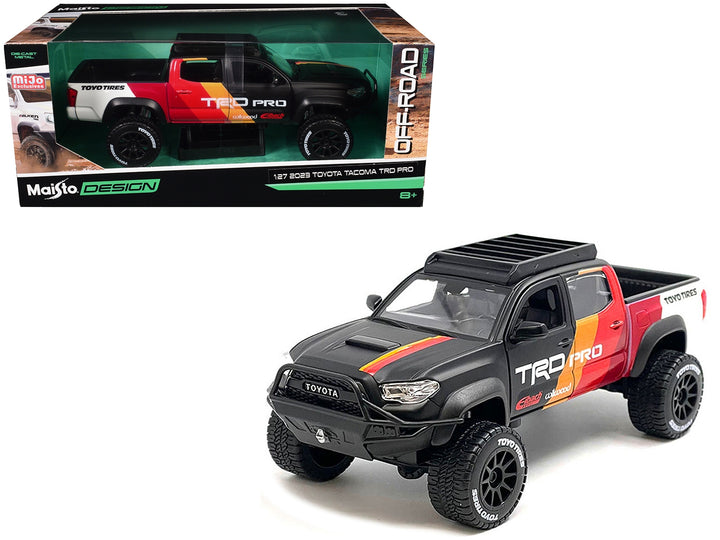 2023 Toyota Tacoma TRD PRO Off Road Pickup Truck Matt Black with Graphics and Roofrack "Maisto Design" Series 1/27 Diecast Model Car by Maisto image 2