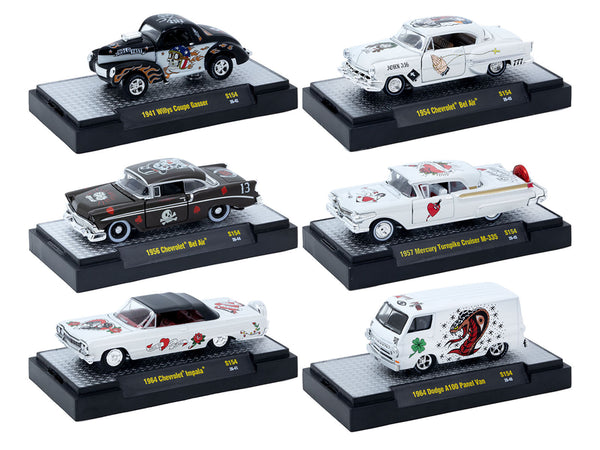 "Auto-Thentics" 6 piece Set Release S154 IN DISPLAY CASES Limited Edition 1/64 Diecast Model Cars by M2 Machines