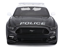 Black and white 2015 Ford Mustang GT police model, unboxed front view, Maisto Authority 1:24.