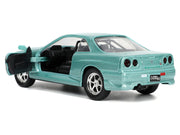 Brian's Nissan Skyline GT-R (BNR34) RHD (Right Hand Drive) Turquoise Metallic "Fast & Furious" Movie 1/32 Diecast Model Car by Jada image 4