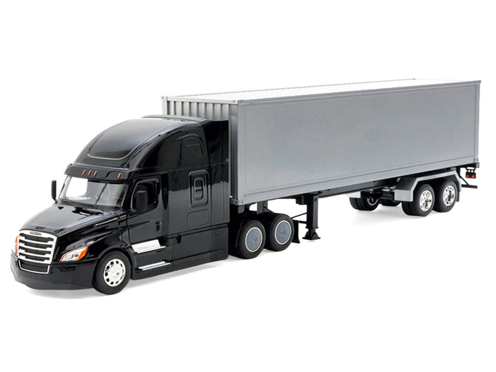 Freightliner Cascadia Truck Black with Silver Container "Transporter" Series 1/32 Diecast Model by Welly image 2