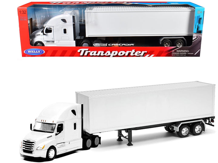 Freightliner Cascadia Truck White with White Container "Transporter" Series 1/32 Diecast Model by Welly image 2