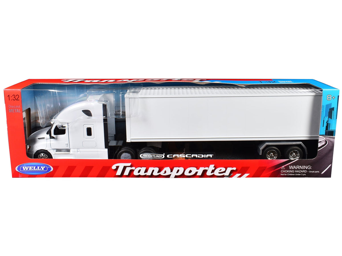 Freightliner Cascadia Truck White with White Container "Transporter" Series 1/32 Diecast Model by Welly image 3