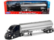 Freightliner Cascadia Truck Black with Silver Tanker Trailer "Transporter" Series 1/32 Diecast Model by Welly image 2