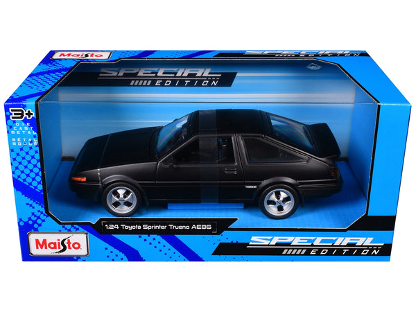 Maisto 1:24 Toyota Sprinter Trueno AE86 in matte black, right-hand-drive version.