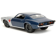 1973 Chevrolet Camaro Dark Blue Metallic with Gray Stripes and Winter Soldier Diecast Figure "Marvel Avengers" "Hollywood Rides" Series 1/32 Diecast Model Car by Jada image 2