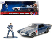 1973 Chevrolet Camaro Dark Blue Metallic with Gray Stripes and Winter Soldier Diecast Figure "Marvel Avengers" "Hollywood Rides" Series 1/32 Diecast Model Car by Jada image 3