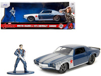 1973 Chevrolet Camaro Dark Blue Metallic with Gray Stripes and Winter Soldier Diecast Figure "Marvel Avengers" "Hollywood Rides" Series 1/32 Diecast Model Car by Jada image 3