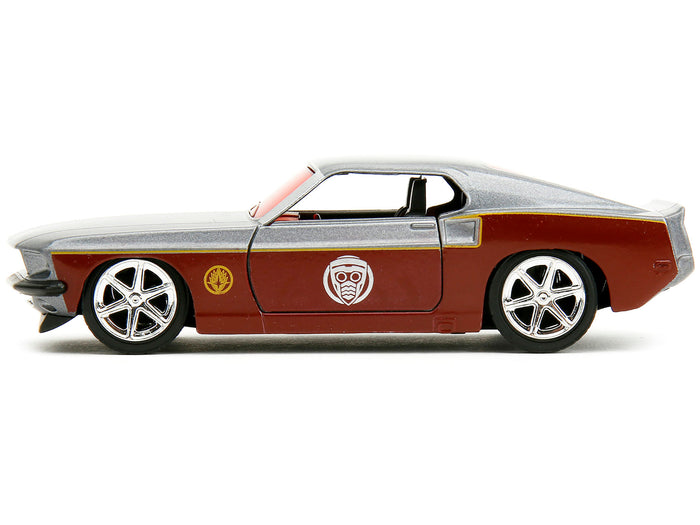 Jada 33077 silver and dark red 1969 Ford Mustang with Star-Lord figure, Guardians of the Galaxy, 1:32 car