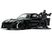 1995 Mazda RX-7 RHD (Right Hand Drive) Black and Black Panther Diecast Figure "The Avengers" "Hollywood Rides" Series 1/32 Diecast Model Car by Jada image 2