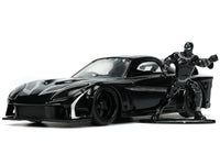 1995 Mazda RX-7 RHD (Right Hand Drive) Black and Black Panther Diecast Figure "The Avengers" "Hollywood Rides" Series 1/32 Diecast Model Car by Jada image 2