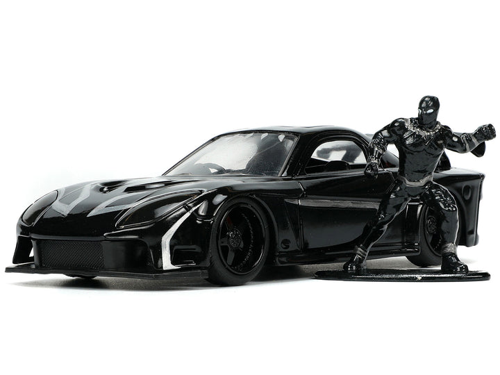 1995 Mazda RX-7 RHD (Right Hand Drive) Black and Black Panther Diecast Figure "The Avengers" "Hollywood Rides" Series 1/32 Diecast Model Car by Jada image 2