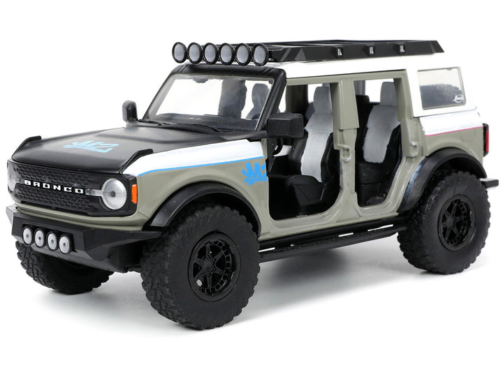2021 Ford Bronco Gray and White with Matt Black Hood with Roof Rack "M2 Motoring" "Just Trucks" Series 1/24 Diecast Model Car by Jada image 2