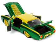1963 Ford Thunderbird Green and Yellow Metallic with Hood Graphics and Loki Diecast Figure "Loki" "Marvel" Series 1/24 Diecast Model Car by Jada image 2