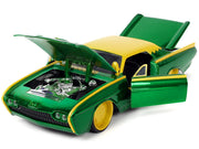 1963 Ford Thunderbird Green and Yellow Metallic with Hood Graphics and Loki Diecast Figure "Loki" "Marvel" Series 1/24 Diecast Model Car by Jada image 3