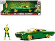 1963 Ford Thunderbird Green and Yellow Metallic with Hood Graphics and Loki Diecast Figure "Loki" "Marvel" Series 1/24 Diecast Model Car by Jada image 5