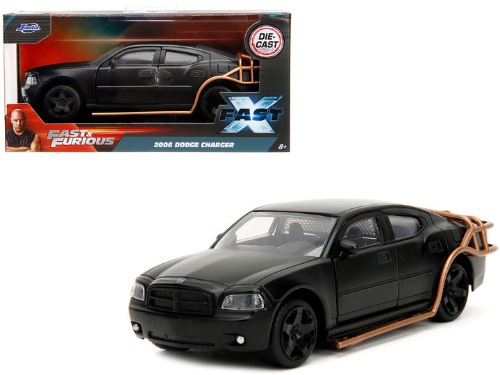 2006 Dodge Charger Matt Black with Outer Cage "Fast & Furious" Series 1/32 Diecast Model Car by Jada image 2
