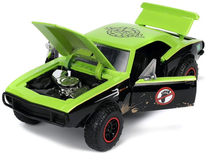 1967 Chevrolet Camaro Offroad Bright Green and Matt Black (Dirty Version) and Raphael Diecast Figure "Teenage Mutant Ninja Turtles" "Hollywood Rides" Series 1/24 Diecast Model Car by Jada image 2