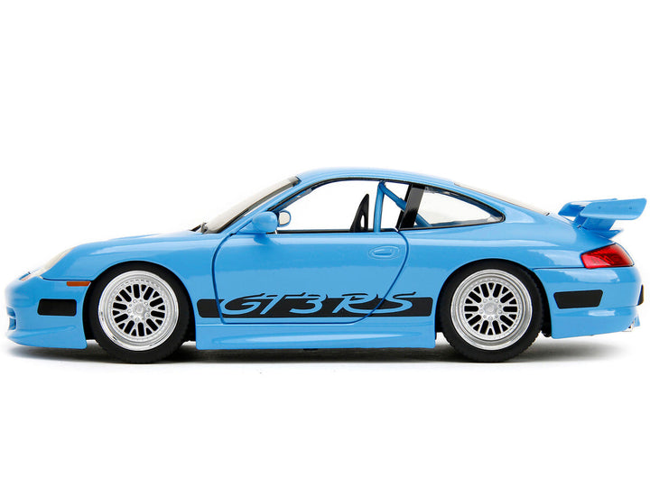 Light blue Porsche 911 GT3 RS, Fast Five anniversary, 1:24, closed side view — Jada 33667-25TH