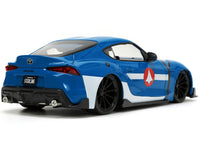 Blue Robotech 2020 Toyota Supra, car-only closed rear three-quarter view from the Max Sterling set, Jada 33676