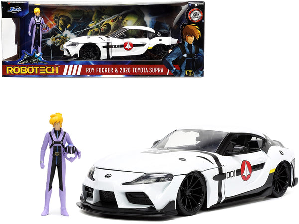 Jada 33682 white 2020 Toyota Supra with Roy Fokker figure, Robotech, 1:24 car-and-figure set